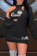 Black Casual Letter Print Basic O Neck Long Sleeve Two Pieces