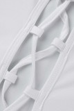White Sexy Solid Hollowed Out Frenulum O Neck Skinny Romper