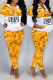Yellow Casual Letter Camouflage Print Patchwork Zipper Collar Long Sleeve Two Pieces
