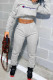 Grey Street Print Letter Hooded Collar Long Sleeve Two Pieces