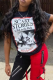 Black Street Vintage Print Patchwork O Neck T-Shirts