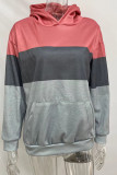 Pink Casual Print Patchwork Hooded Collar Tops