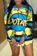 Yellow Casual Print Basic Hooded Collar Long Sleeve Dresses