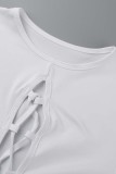White Sexy Solid Hollowed Out Frenulum O Neck Skinny Romper