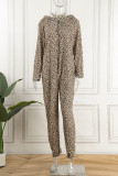 Powder White Casual Living Print Patchwork Hooded Collar Regular Jumpsuits
