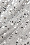 Silver Sexy Patchwork Tassel Sequins See-through O Neck Evening Dress Dresses