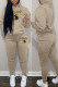 Khaki Casual Print Patchwork Hooded Collar Long Sleeve Two Pieces