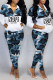 Blue Casual Letter Camouflage Print Patchwork Zipper Collar Long Sleeve Two Pieces