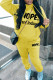 Yellow Casual Letter Print Basic Hooded Collar Long Sleeve Two Pieces