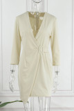 Apricot Casual Solid Patchwork V Neck Long Sleeve Dresses