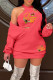 Brick Red Casual Print Patchwork V Neck Long Sleeve Two Pieces
