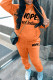 Orange Casual Letter Print Basic Hooded Collar Long Sleeve Two Pieces