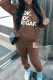 Coffee Casual Letter Print Basic Hooded Collar Long Sleeve Two Pieces