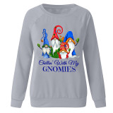 Grey Casual Print Santa Claus Basic O Neck Tops