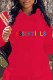 Red Casual Print Letter Hooded Collar Tops