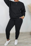 Coffee Casual Solid Patchwork Basic O Neck Long Sleeve Two Pieces