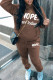Coffee Casual Letter Print Basic Hooded Collar Long Sleeve Two Pieces