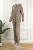 Powder White Casual Living Print Patchwork Hooded Collar Regular Jumpsuits