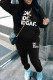 Black Casual Letter Print Basic Hooded Collar Long Sleeve Two Pieces