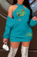 Lake Green Casual Print Patchwork V Neck Long Sleeve Two Pieces