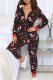 Black Casual Print Patchwork Hooded Collar Regular Jumpsuits