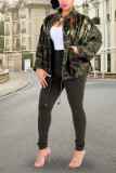 Camouflage zipper Patchwork Print Camouflage Sequin Print Long Sleeve Outerwear
