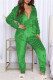 Green Casual Print Patchwork Hooded Collar Regular Jumpsuits