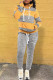 Yellow Casual Print Patchwork Contrast Hooded Collar Long Sleeve Two Pieces