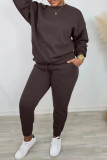Ginger Casual Solid Patchwork Basic O Neck Long Sleeve Two Pieces