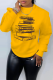 Yellow Plus Size Street Vintage Print Patchwork Letter O Neck Tops
