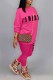 Rose Red Casual Print Letter O Neck Long Sleeve Two Pieces