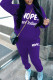 Dark Purple Casual Letter Print Basic Hooded Collar Long Sleeve Two Pieces