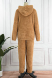 Camel Casual Solid Patchwork Hooded Collar Long Sleeve Two Pieces