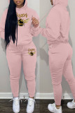 Pink Casual Print Patchwork Hooded Collar Long Sleeve Two Pieces