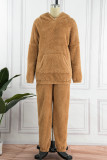 Camel Casual Solid Patchwork Hooded Collar Long Sleeve Two Pieces