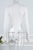 White Sexy Solid Hollowed Out Frenulum O Neck Skinny Romper
