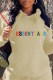 Apricot Casual Print Letter Hooded Collar Tops