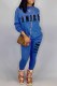 Blue Casual Print Letter O Neck Long Sleeve Two Pieces