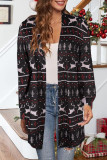 Red Casual Print Cardigan Outerwear