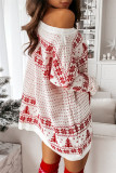 White Casual Print Basic O Neck Long Sleeve Dresses