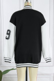 Black Casual Letter Patchwork Conventional Collar Outerwear