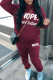 Burgundy Casual Letter Print Basic Hooded Collar Long Sleeve Two Pieces
