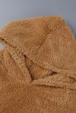 Camel Casual Solid Patchwork Hooded Collar Long Sleeve Two Pieces