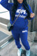 Blue Casual Letter Print Basic Hooded Collar Long Sleeve Two Pieces