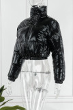 Silver Casual Solid Patchwork Mandarin Collar Outerwear