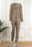 Powder White Casual Living Print Patchwork Hooded Collar Regular Jumpsuits