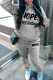 Grey Casual Letter Print Basic Hooded Collar Long Sleeve Two Pieces