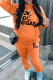 Orange Casual Letter Print Basic Hooded Collar Long Sleeve Two Pieces