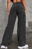 Black Casual Solid Patchwork High Waist Regular Denim Jeans
