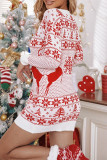 White Casual Print Basic O Neck Long Sleeve Dresses
